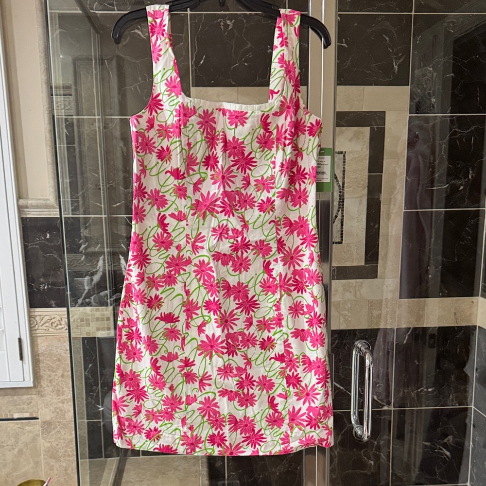 Lilly Pulitzer Hot Pink Floral Square-Neck Mini Dress